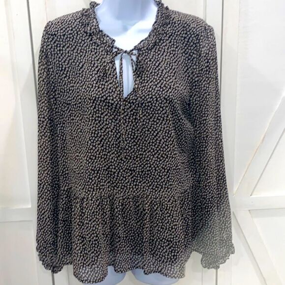 Loft Floral Blouse Black White Long Sleeve Key Hole Detail Size Small - Picture 9 of 9